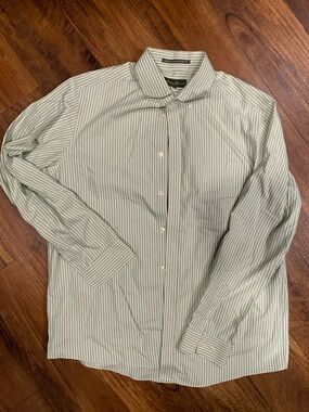 Eddie Bauer Wrinkle Resistant Relaxed Fit Mint GreenStriped Dress Shirt SKU090